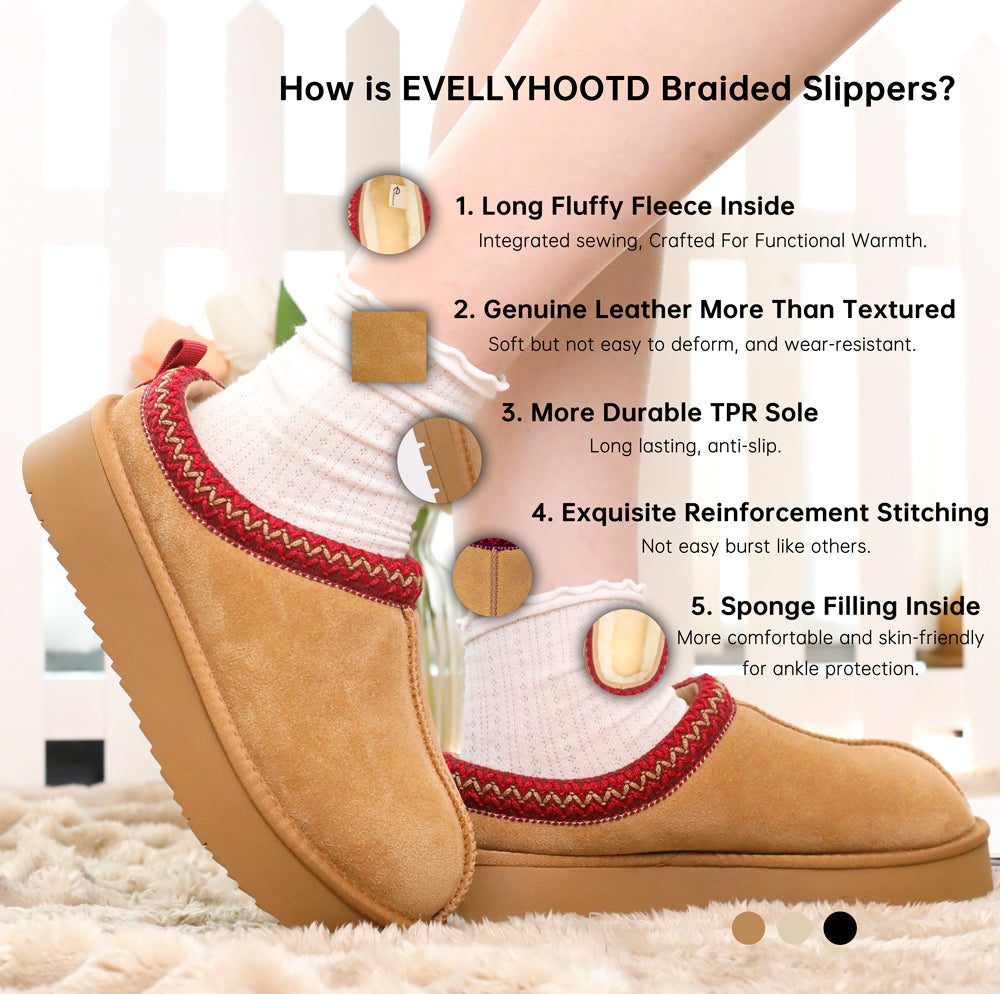 Ceenqo | Suede Braided Fluffy Slippers