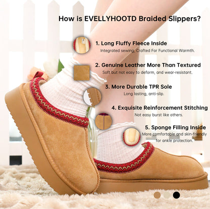 Ceenqo | Suede Braided Fluffy Slippers